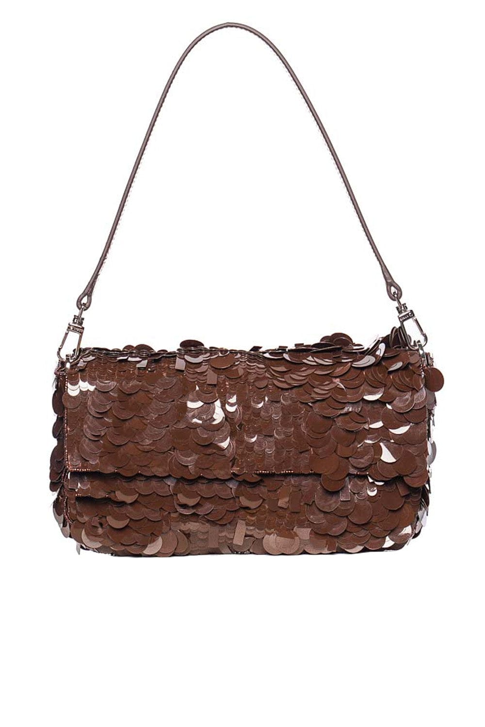 Staud Timmy Cacao Sequin Leather Shoulder Bag