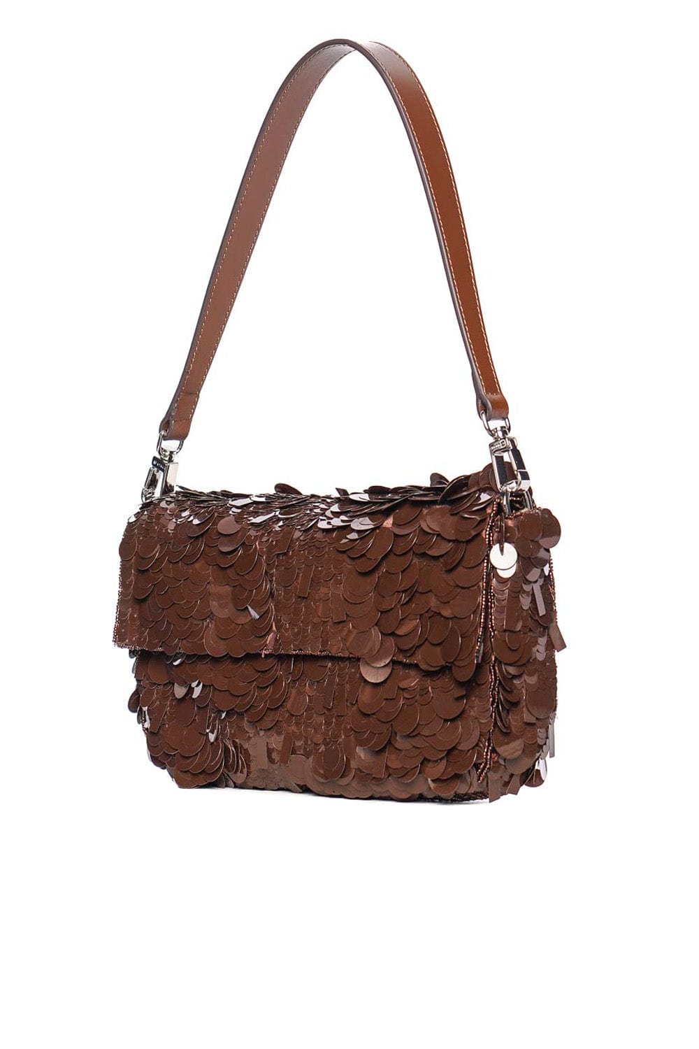 Staud Timmy Cacao Sequin Leather Shoulder Bag