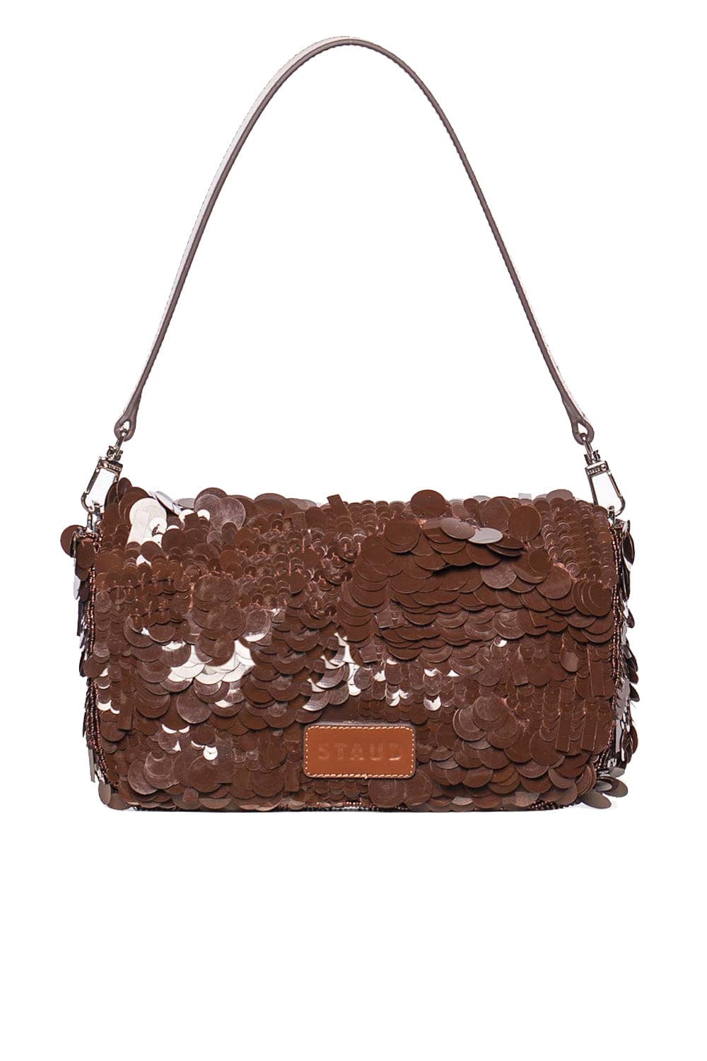 Staud Timmy Cacao Sequin Leather Shoulder Bag