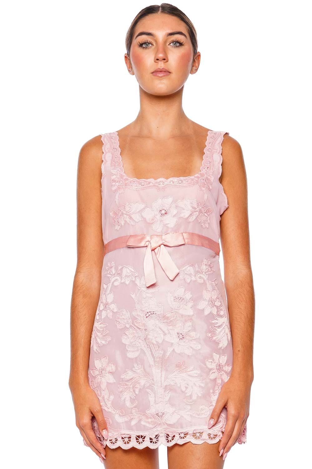 LoveShackFancy Rua Pink Lace Mini Dress