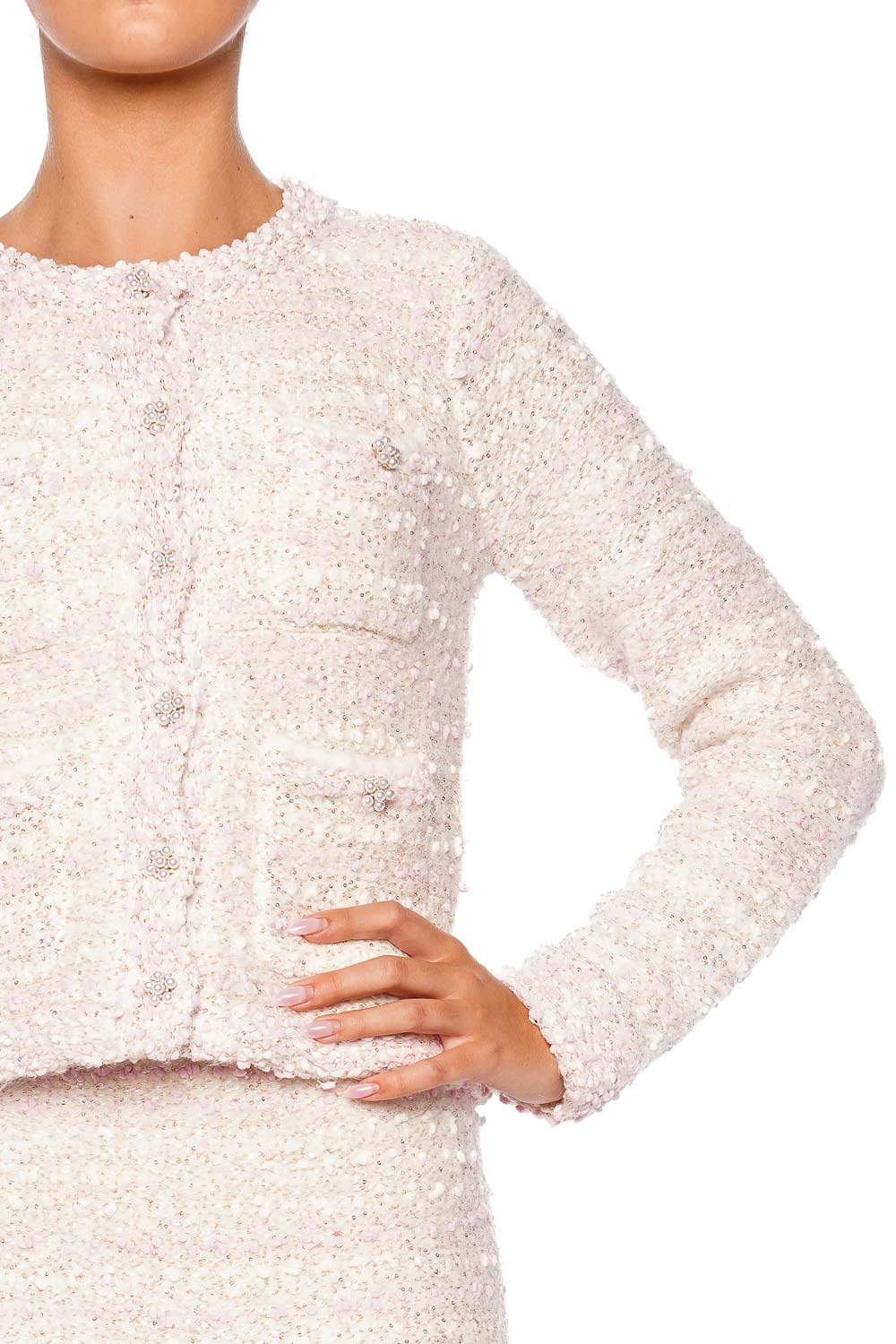 LoveShackFancy Blanca Embellished Boucle Knit Cardigan