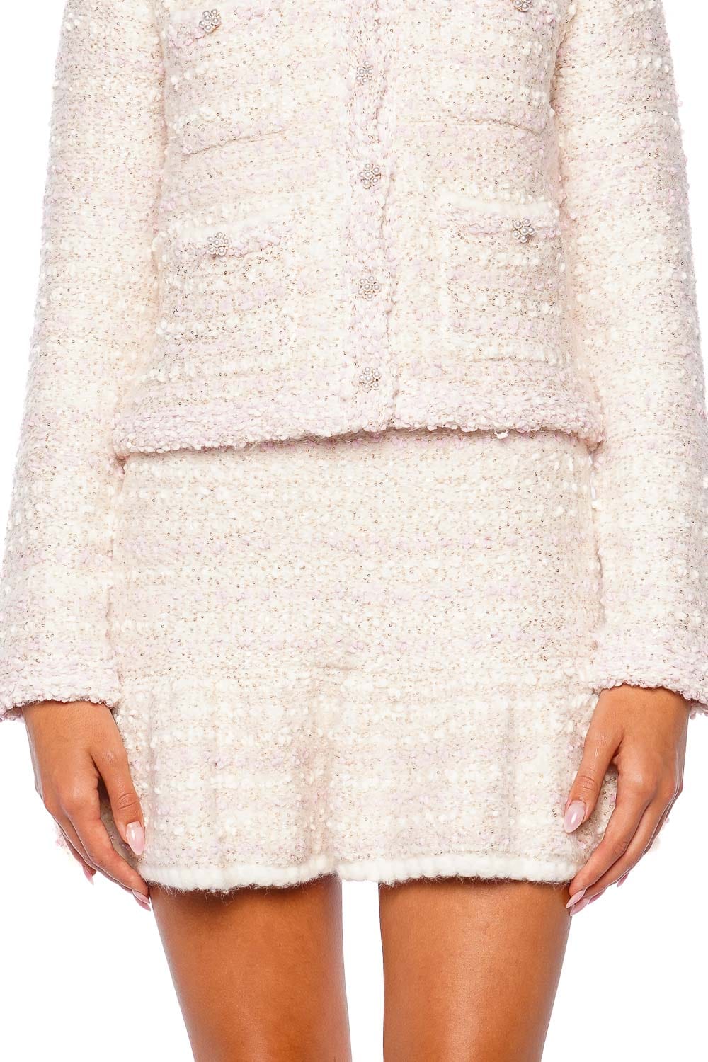 LoveShackFancy Velman Embellished Boucle Knit Mini Skirt