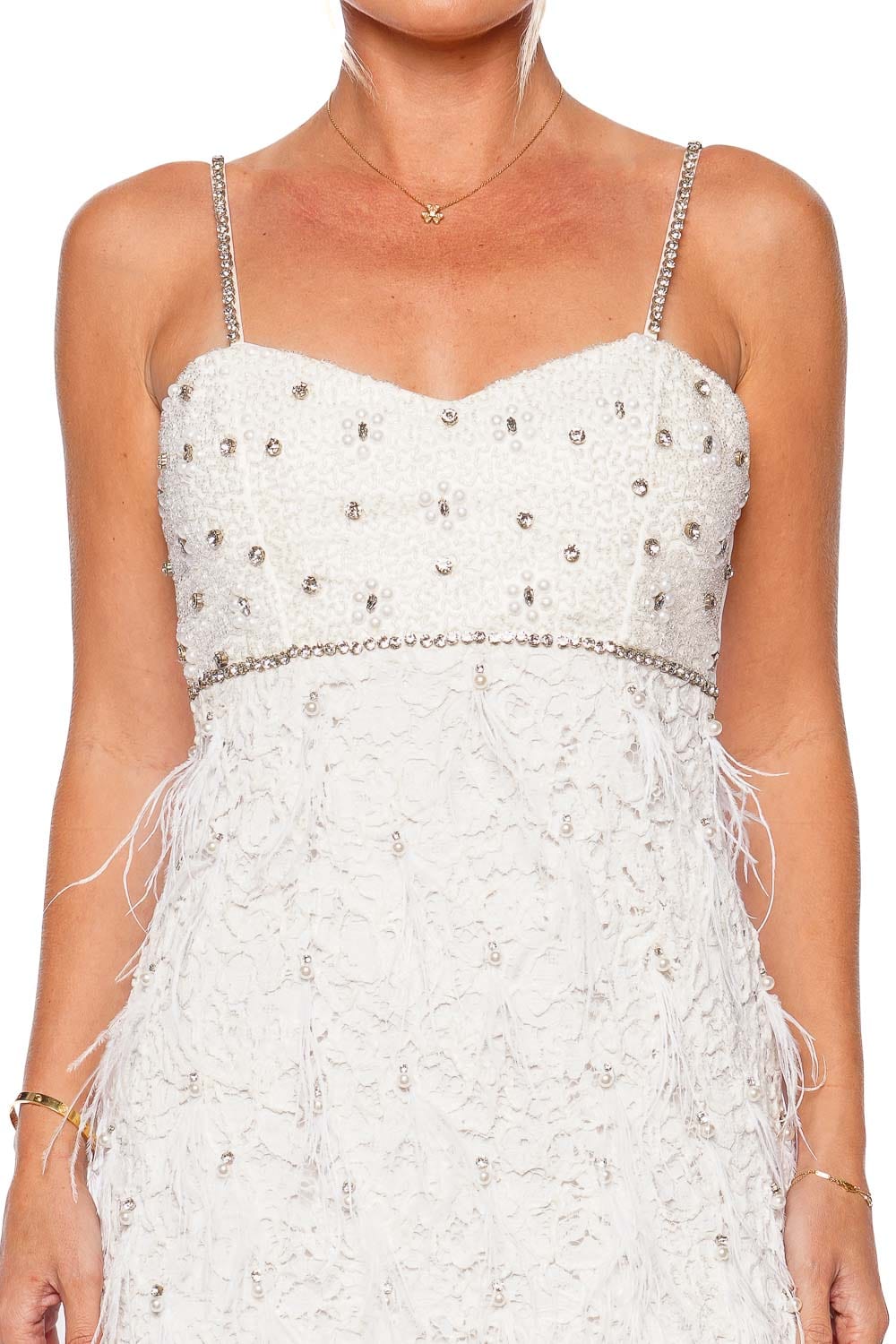 LoveShackFancy Brianne Crystal Feather Embellished Mini Dress