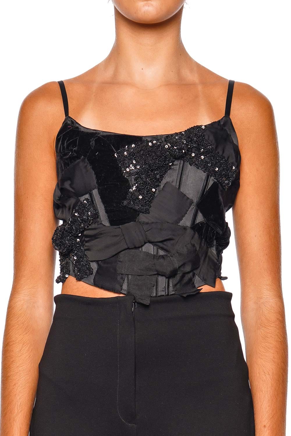 LoveShackFancy Woodley Embellished Cropped Top