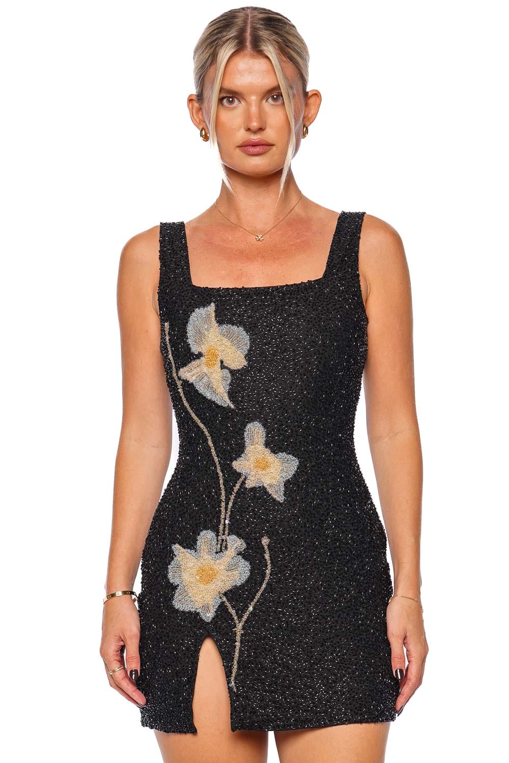 Staud Le Sable Beaded Floral Mini Dress