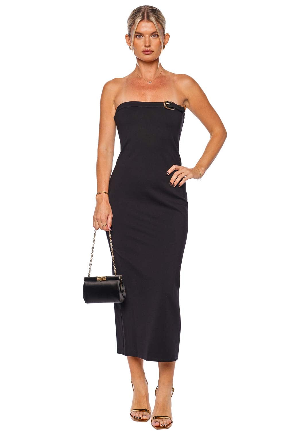 Staud Beekman Black Strapless Midi Dress