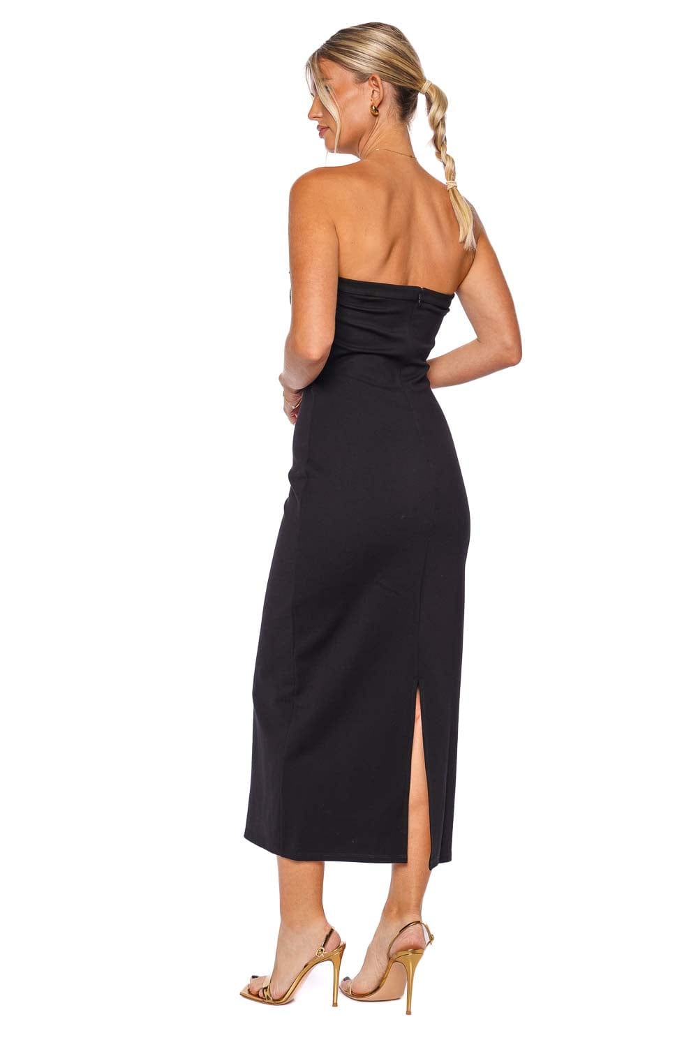 Staud Beekman Black Strapless Midi Dress