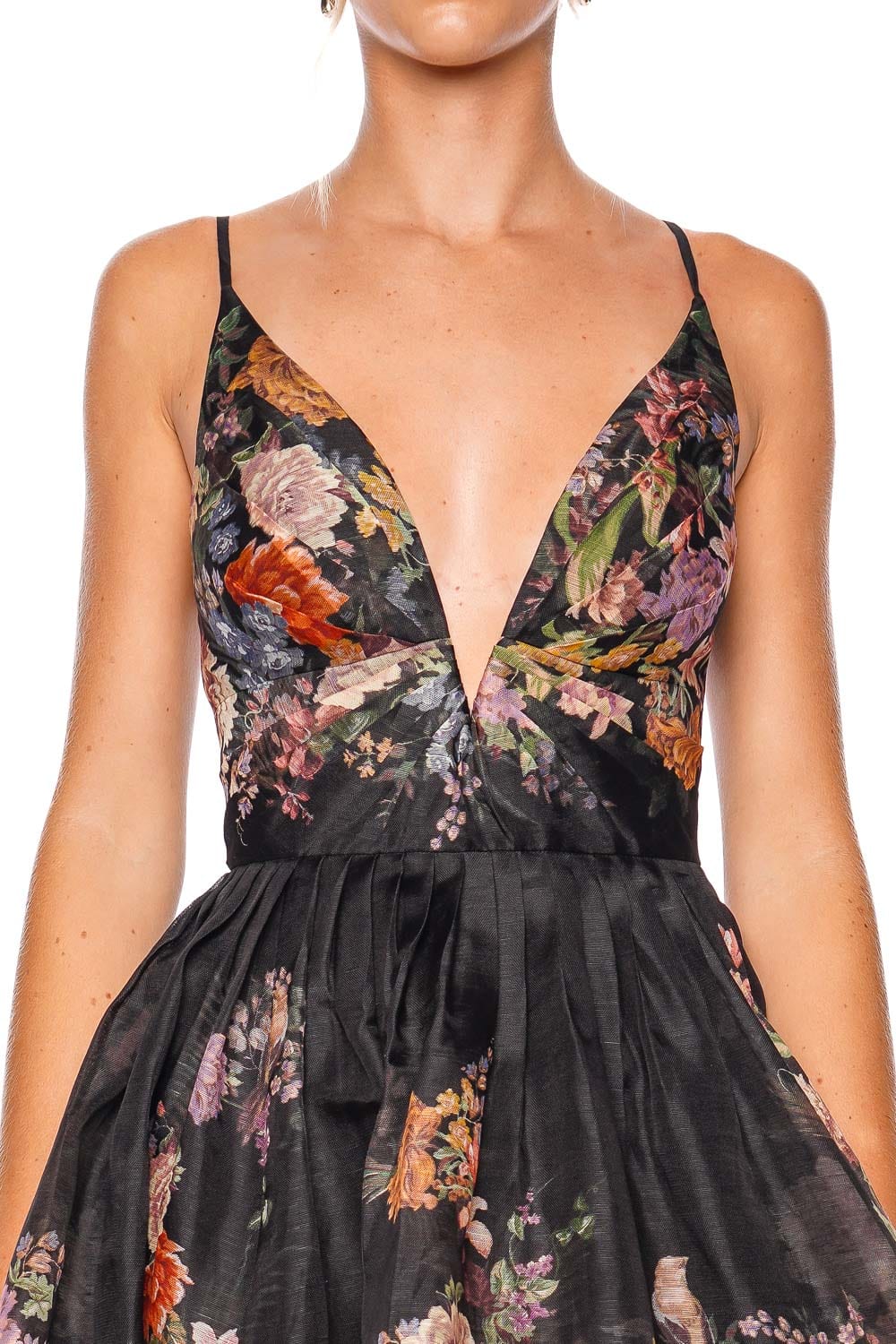 ZIMMERMANN Pavilion Black Floral V Neck Mini Dress