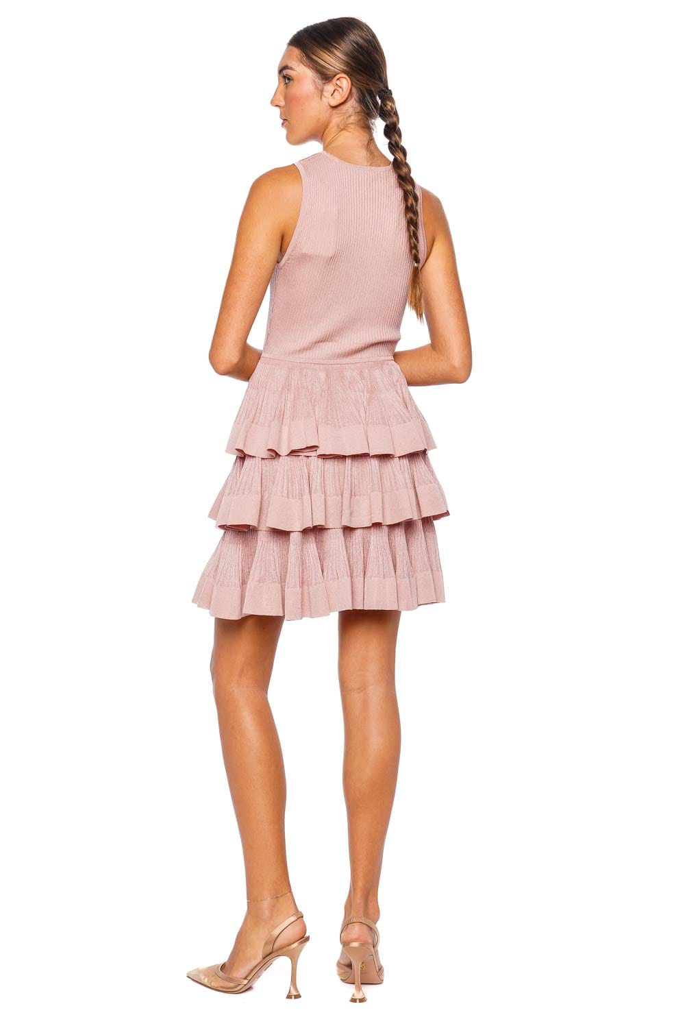 ZIMMERMANN Illustration Pink Knit Ruffled Mini Dress