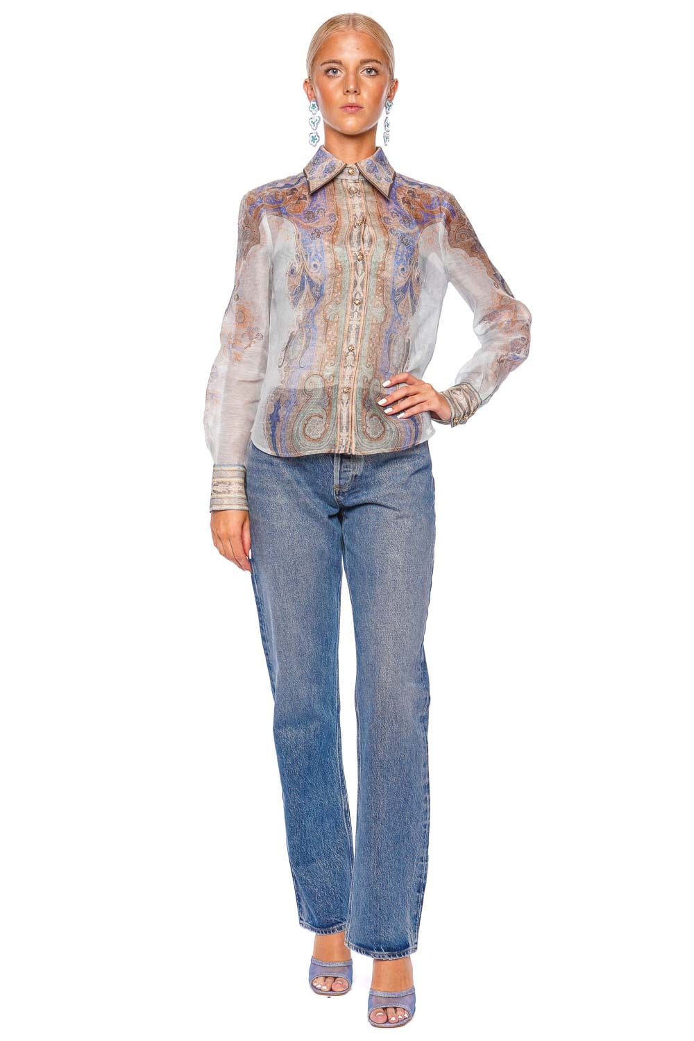 ZIMMERMANN Eden Blue Paisley Body Button Up Shirt