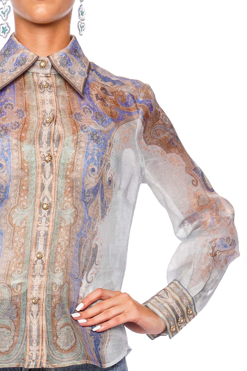 ZIMMERMANN Eden Blue Paisley Body Button Up Shirt