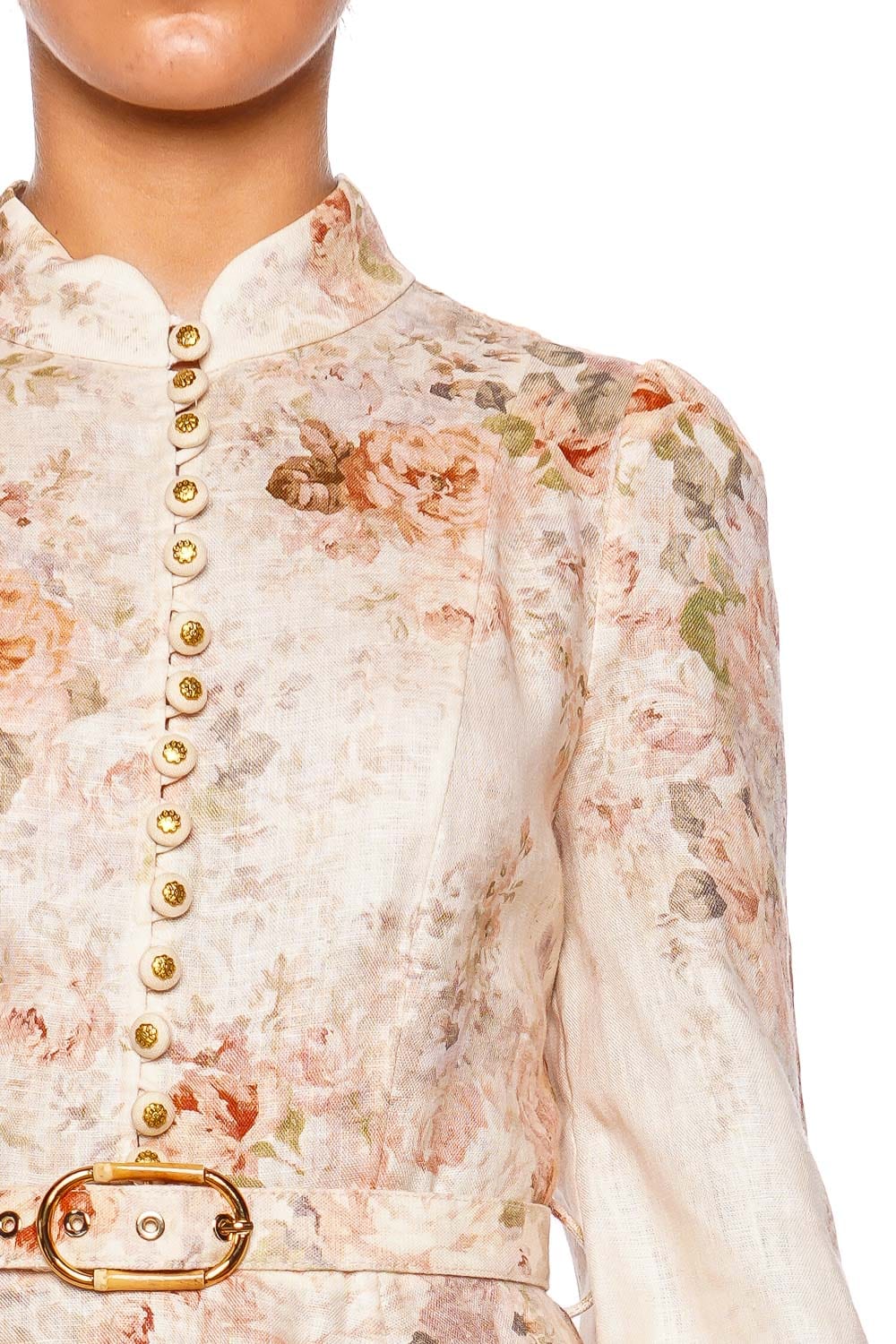 ZIMMERMANN Illustration Floral Long Sleeve Buttoned Mini Dress