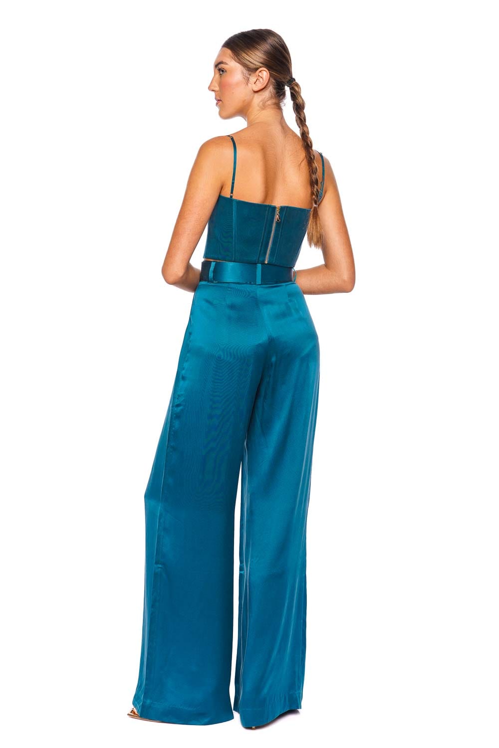 ZIMMERMANN Teal Silk Corset Cropped Top