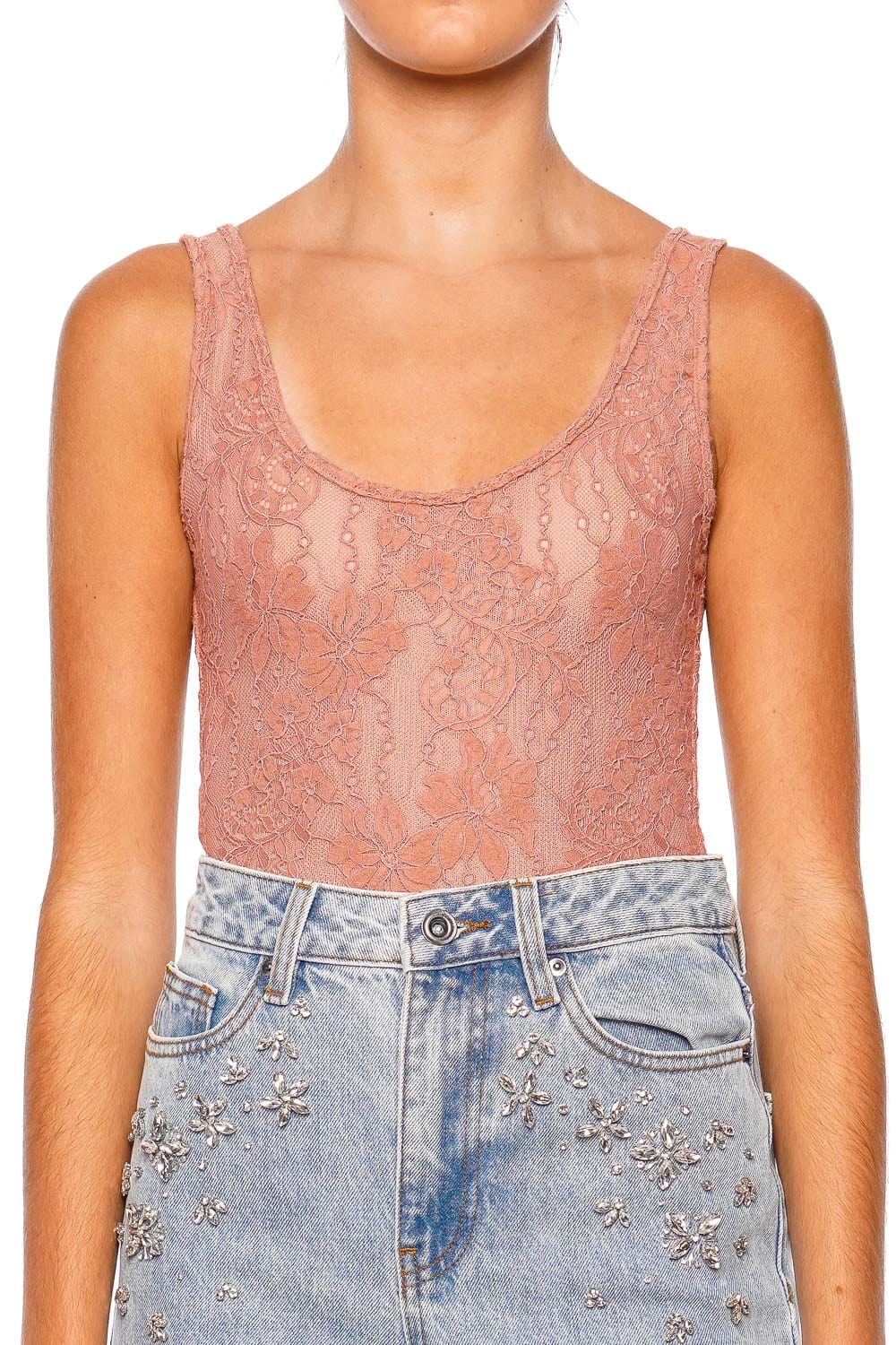 ZIMMERMANN Blush Lace Scoop Neck Bodysuit