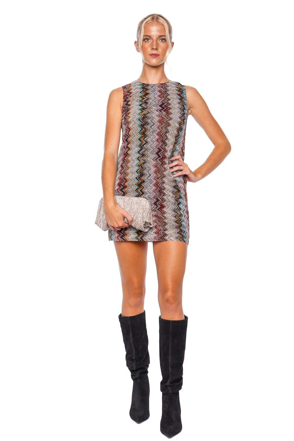 MISSONI Zig Zag Metallic Sleeveless Mini Dress