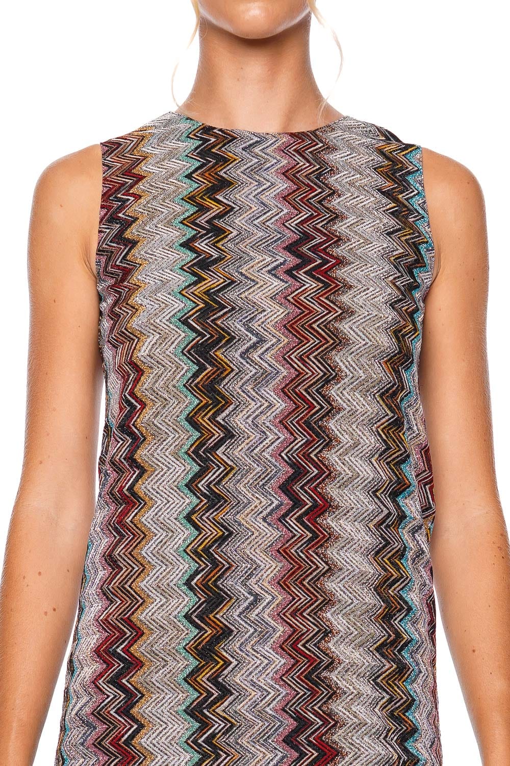 MISSONI Zig Zag Metallic Sleeveless Mini Dress