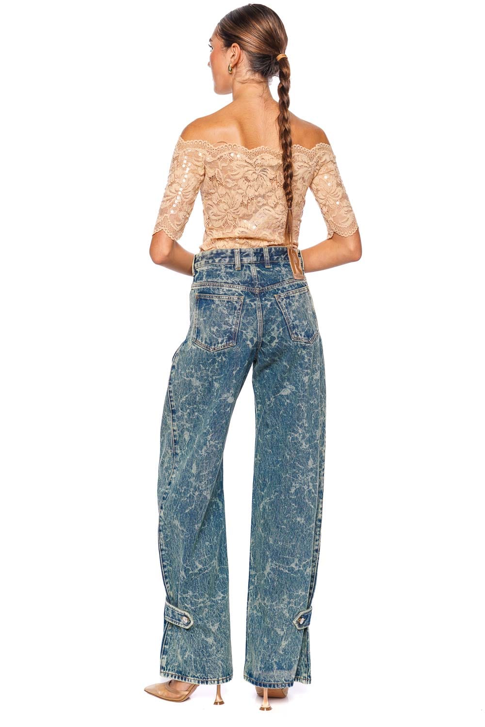 Rabanne Washed Blue Pleated Wide Leg Jeans