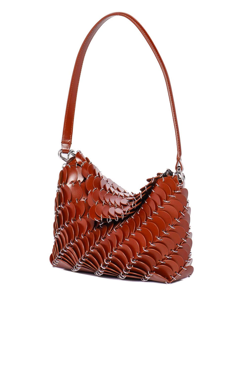 Rabanne Cognac Leather Disc Shoulder Bag