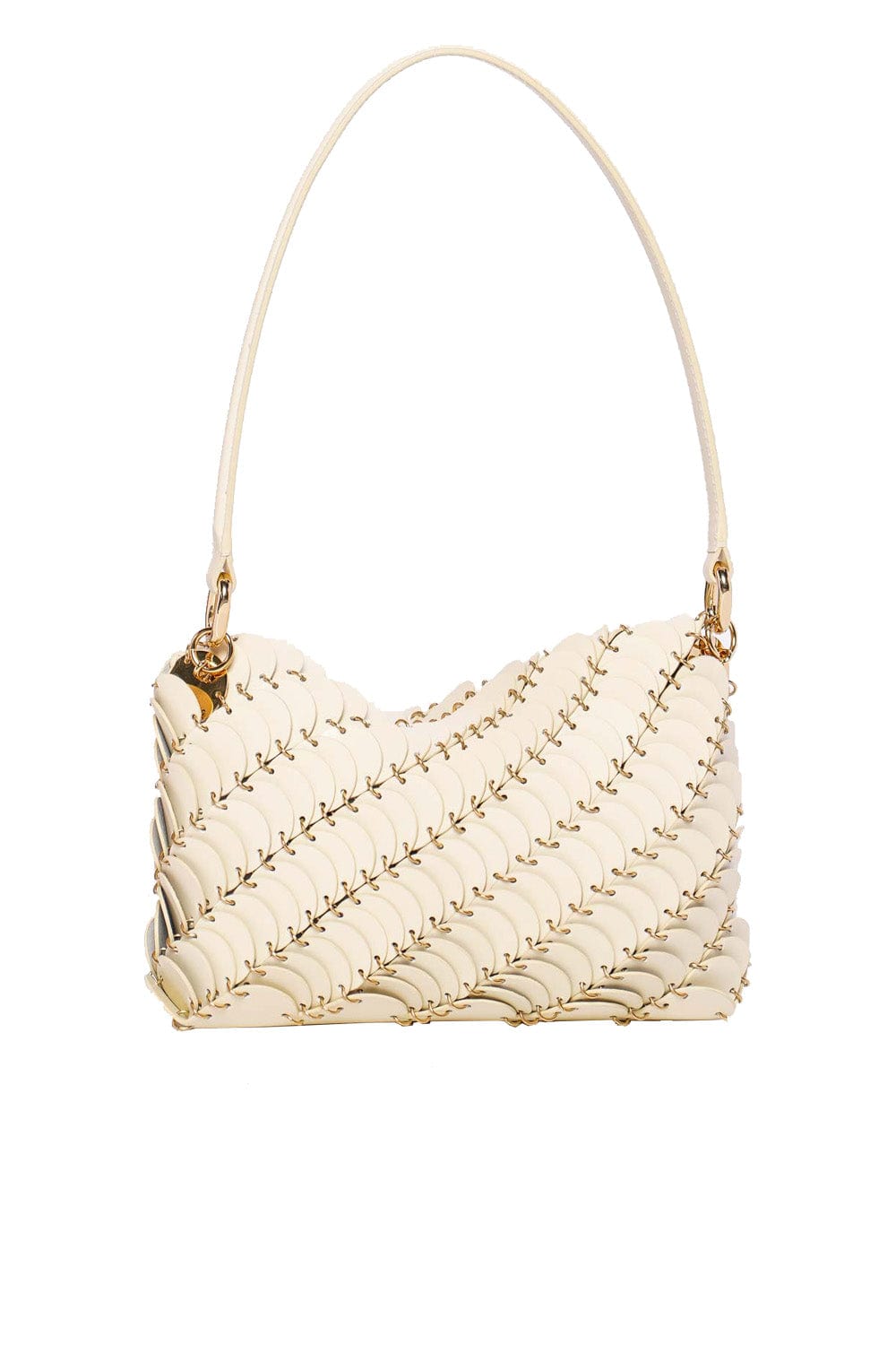 Rabanne Cream Leather Disc Shoulder Bag