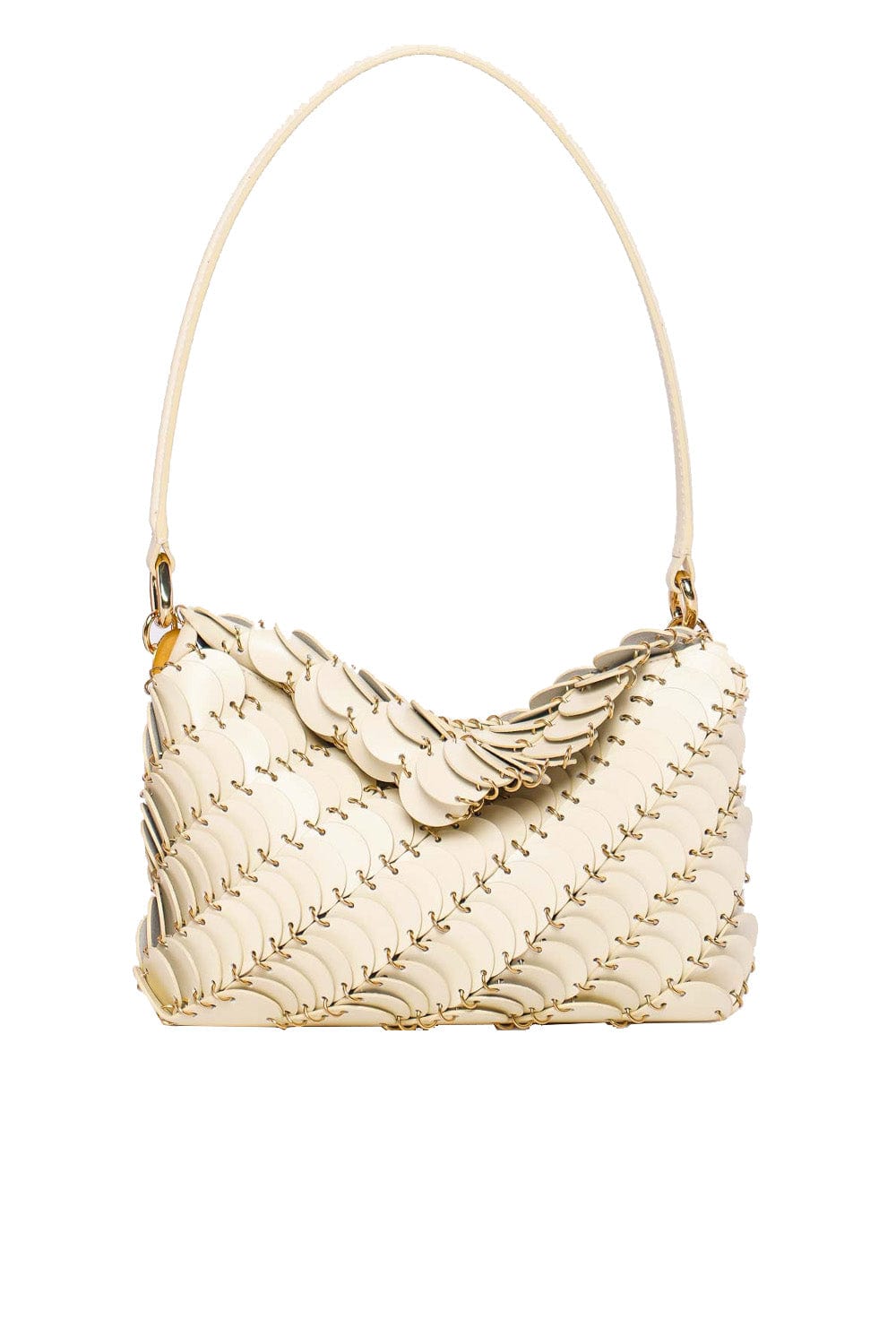 Rabanne Cream Leather Disc Shoulder Bag