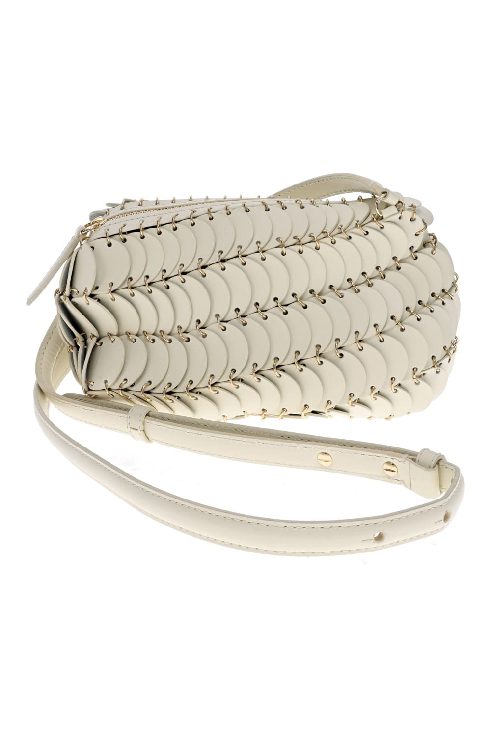 Rabanne Cream Leather Disc Crossbody Bag