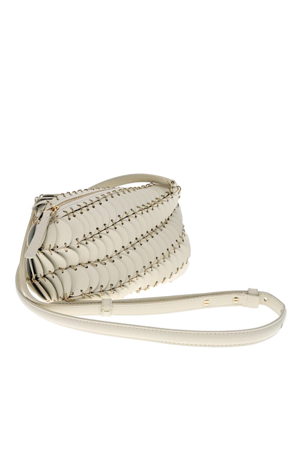 Rabanne Cream Leather Disc Crossbody Bag