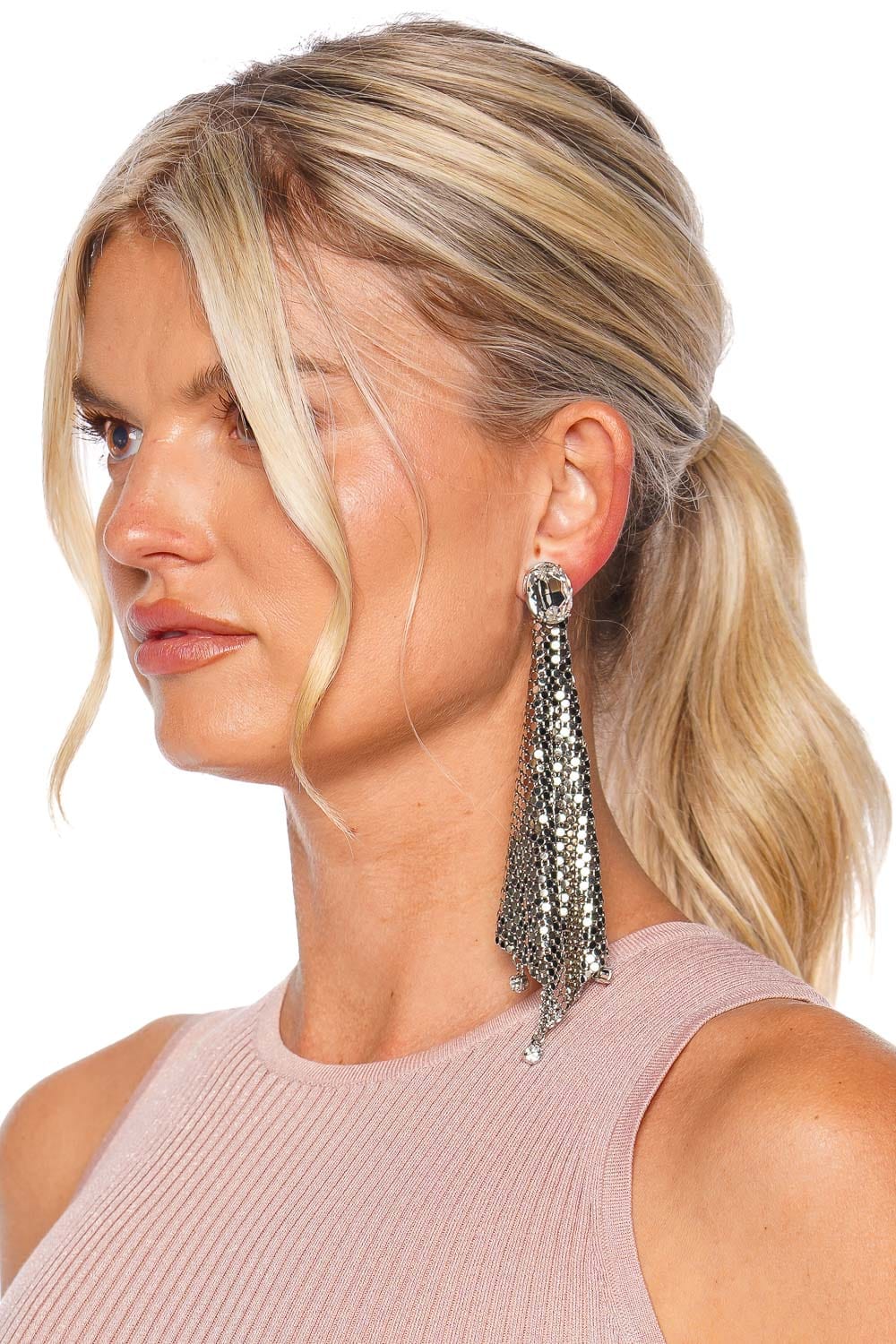 Rabanne Pixel Stras Crystal Chainmail Earrings