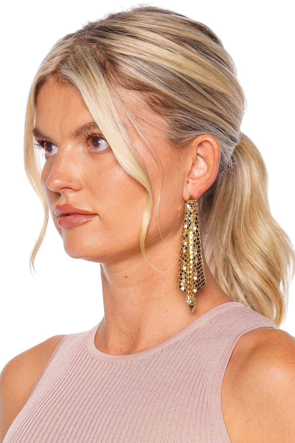 Rabanne Pixel Flow Gold Chainmail Earrings