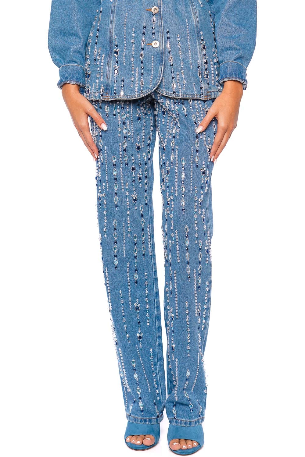 PatBO Crystal Hand Beaded Straight Leg Jean