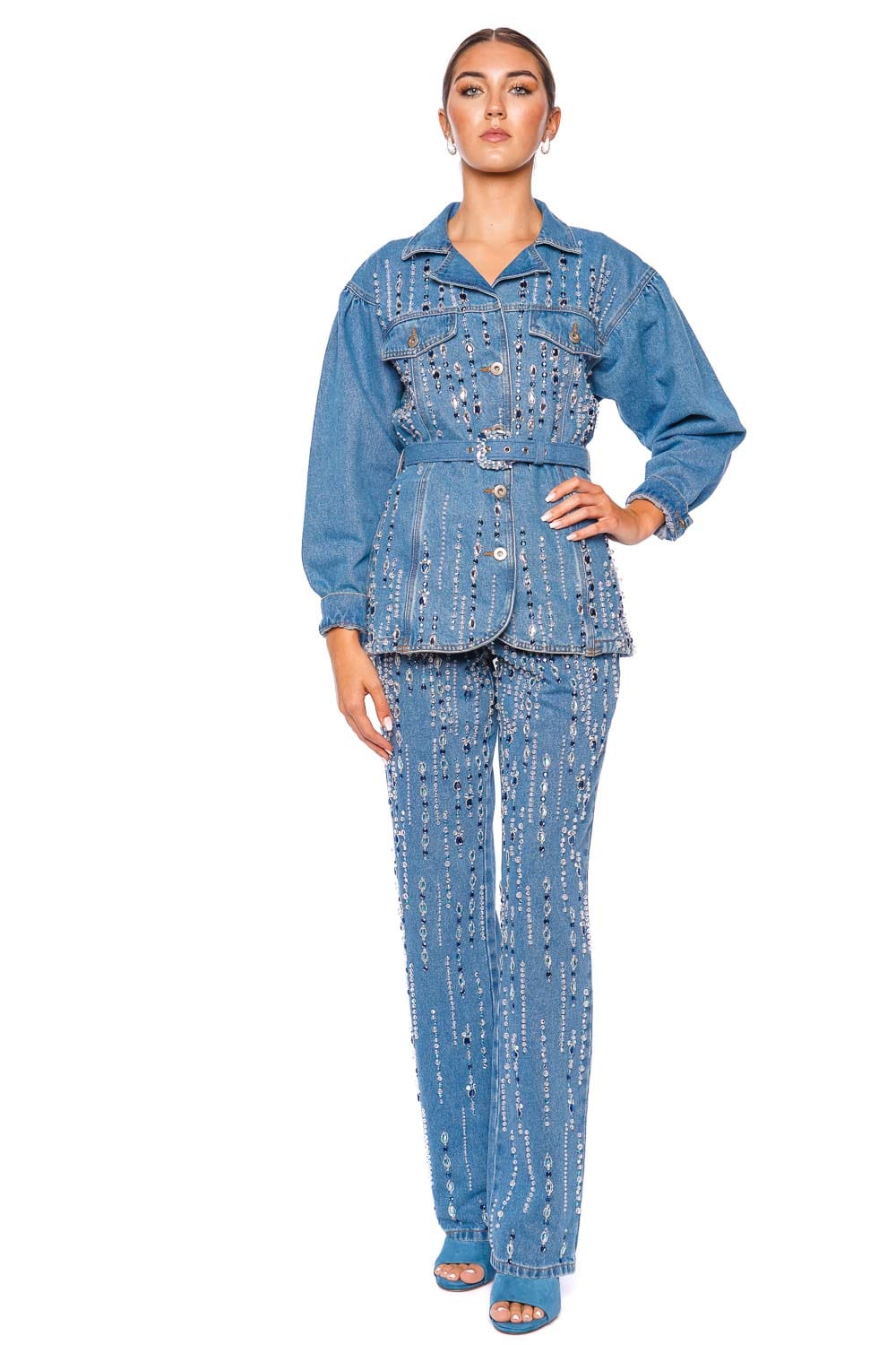 PatBO Crystal Hand Beaded Denim Jacket