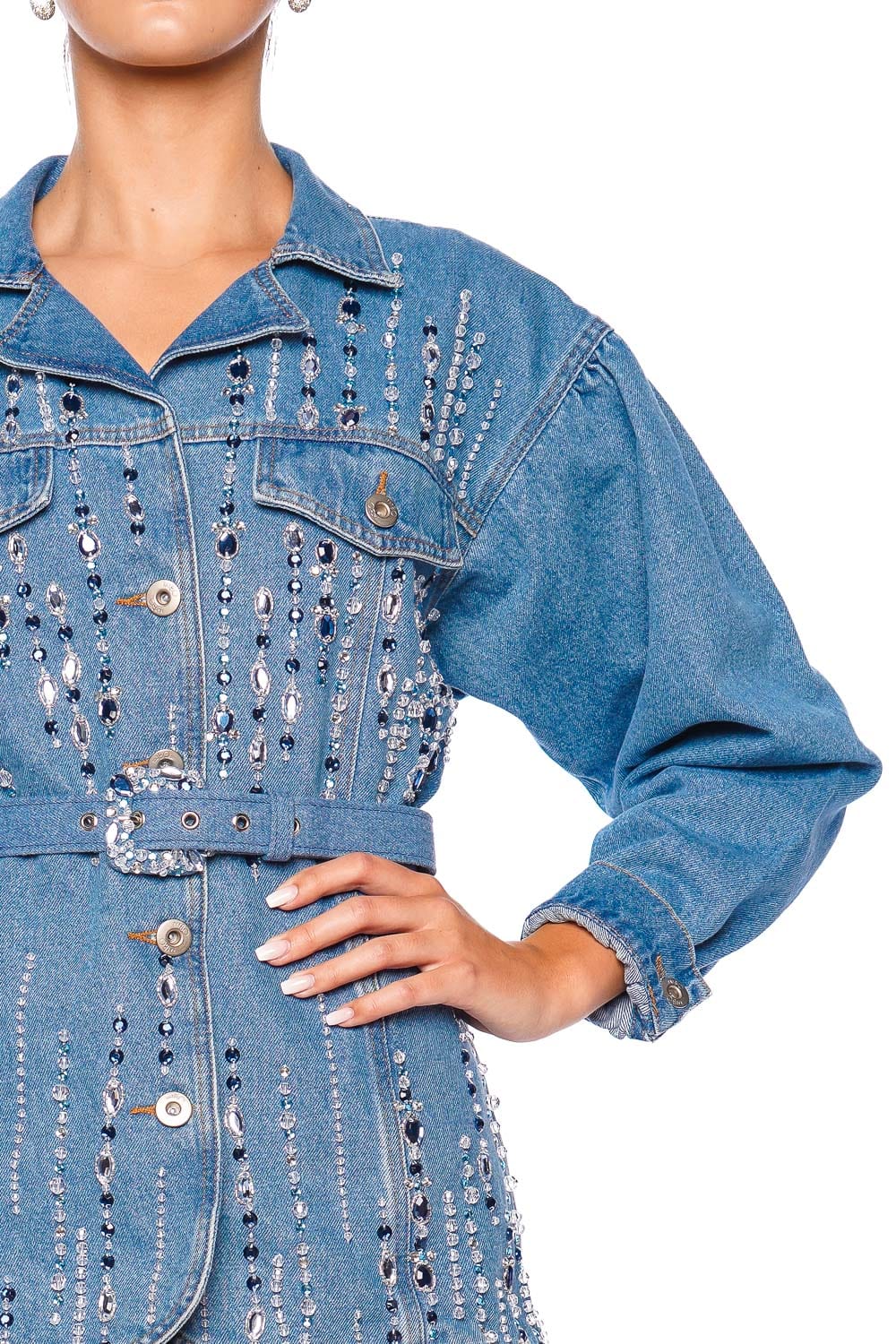 PatBO Crystal Hand Beaded Denim Jacket