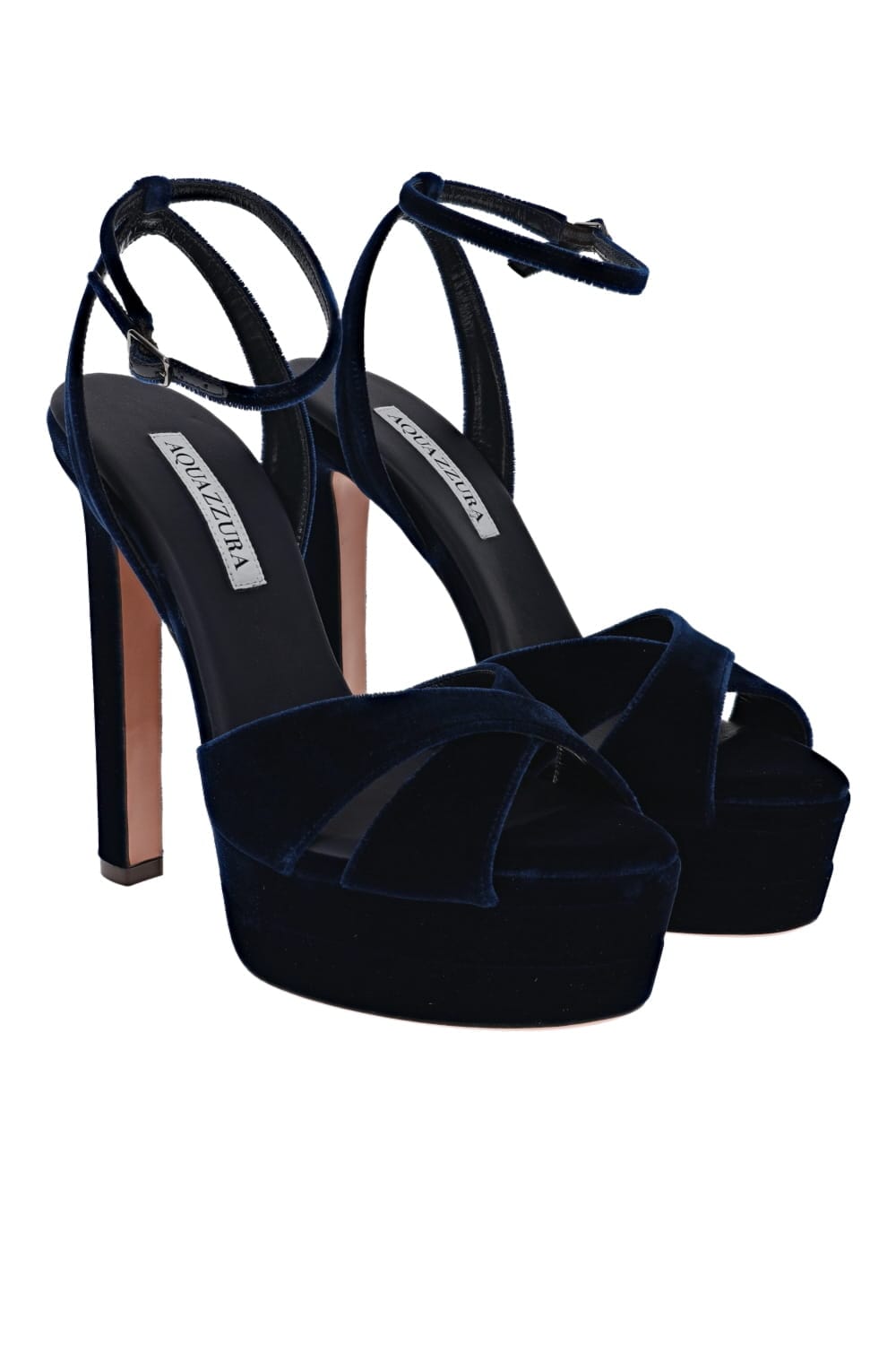 AQUAZZURA Divine Paris Blue Velvet Platform Sandal