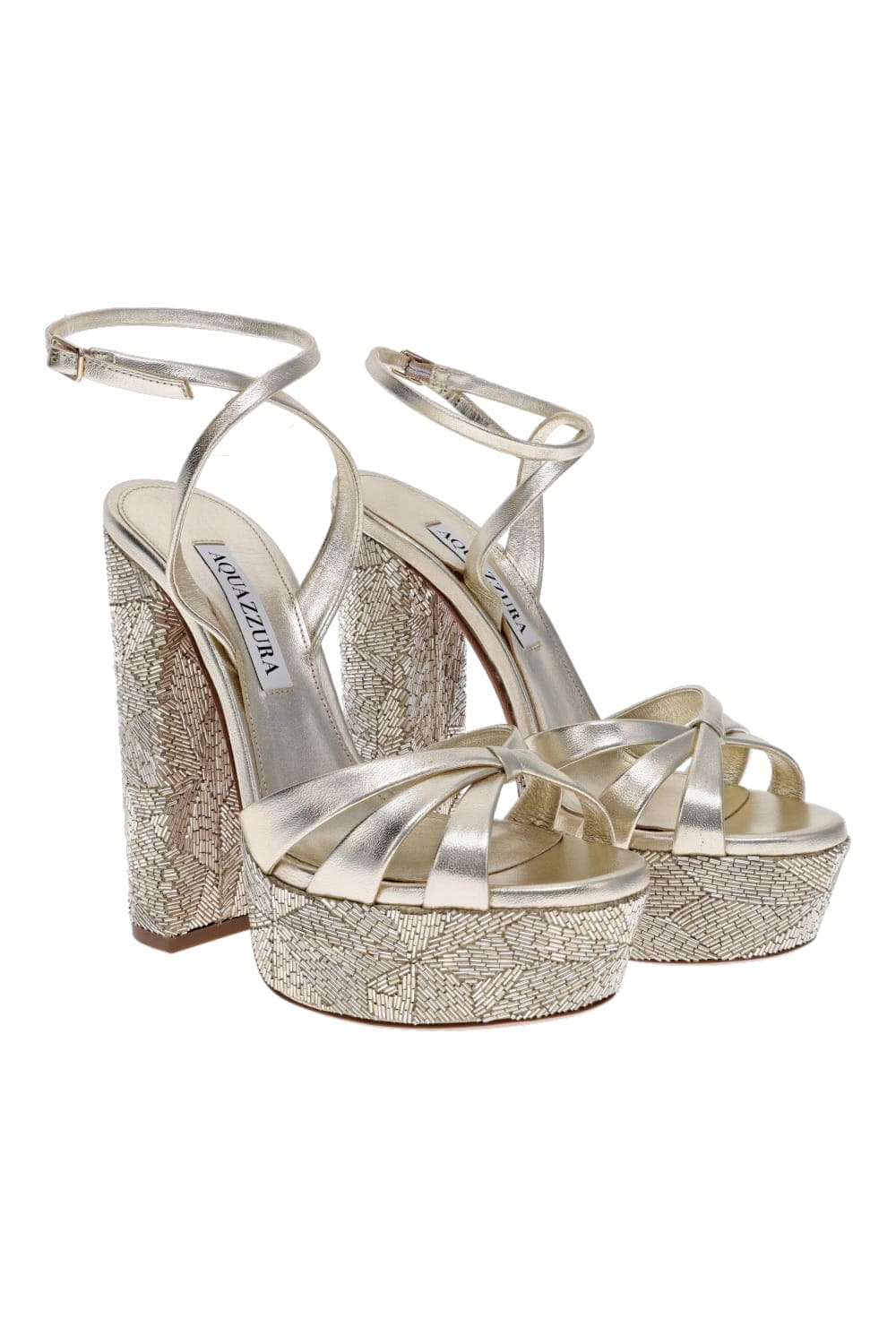 La Nuit Beaded Leather Platform Sandals