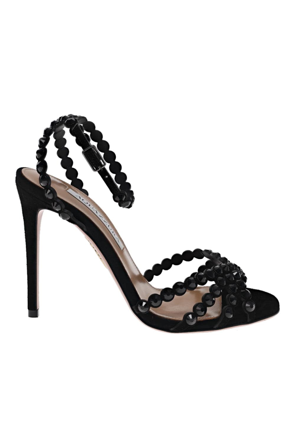 AQUAZZURA Tequila Black Embellished Leather Sandal