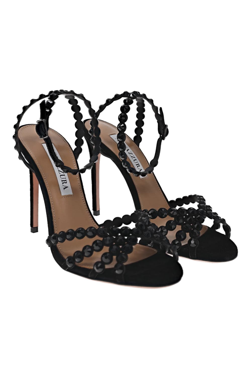 AQUAZZURA Tequila Black Embellished Leather Sandal