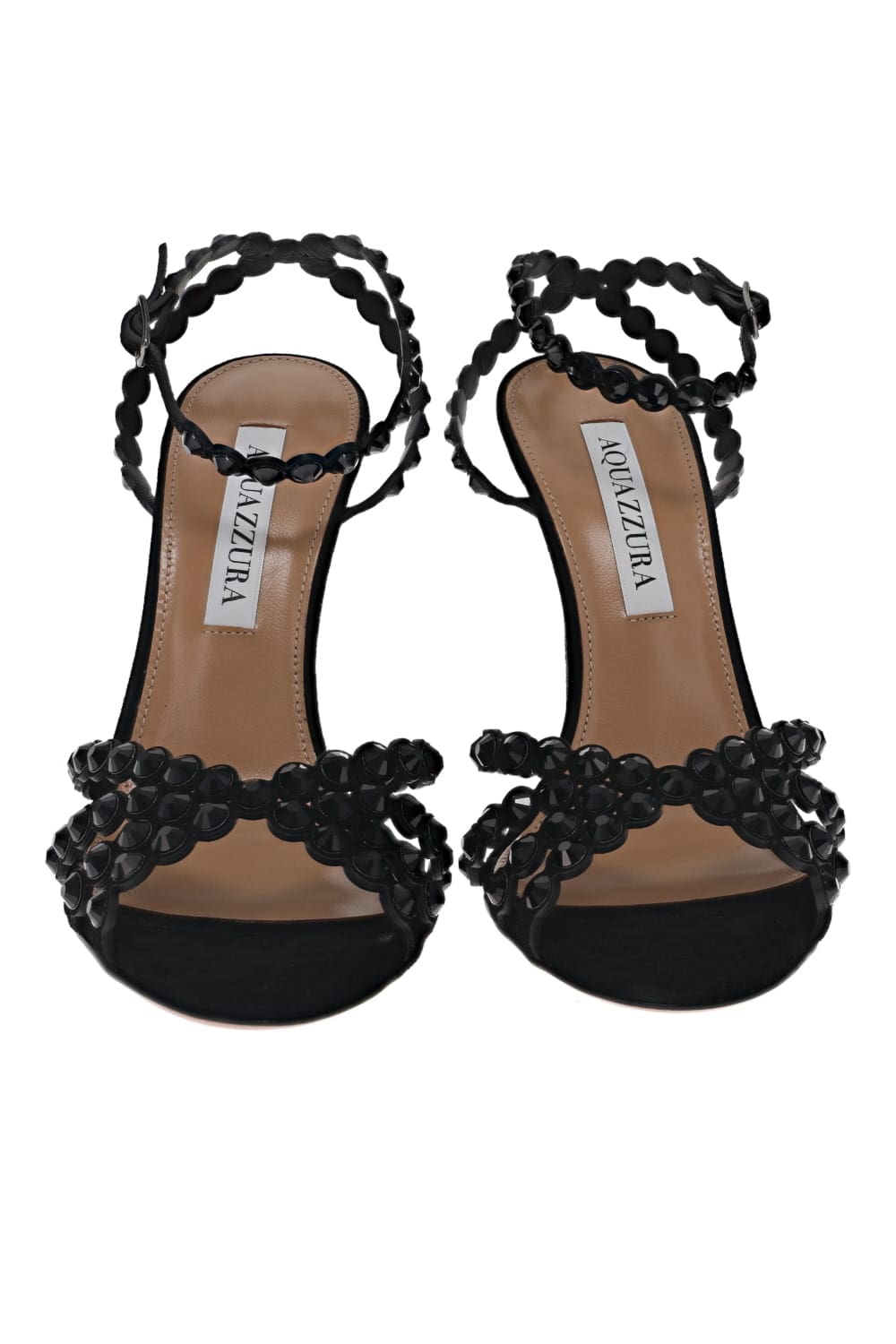 AQUAZZURA Tequila Black Embellished Leather Sandal