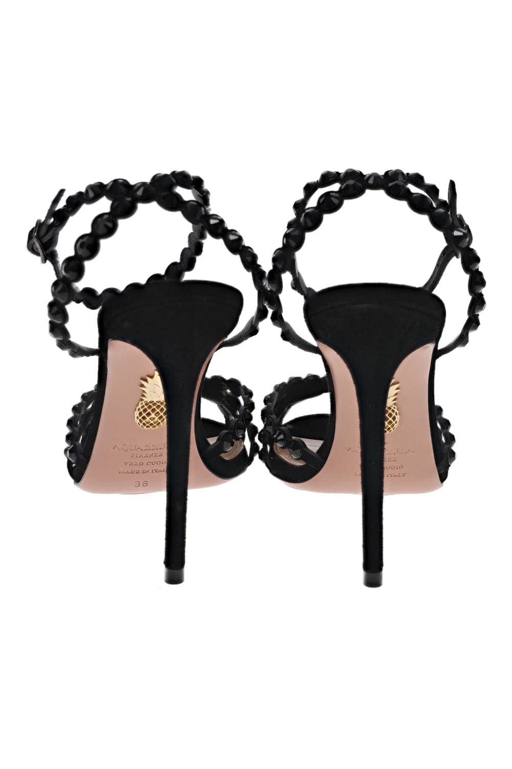 AQUAZZURA Tequila Black Embellished Leather Sandal