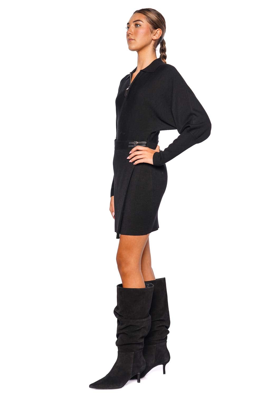 SIMKHAI Harvey Knit Half-Zip Mini Dress