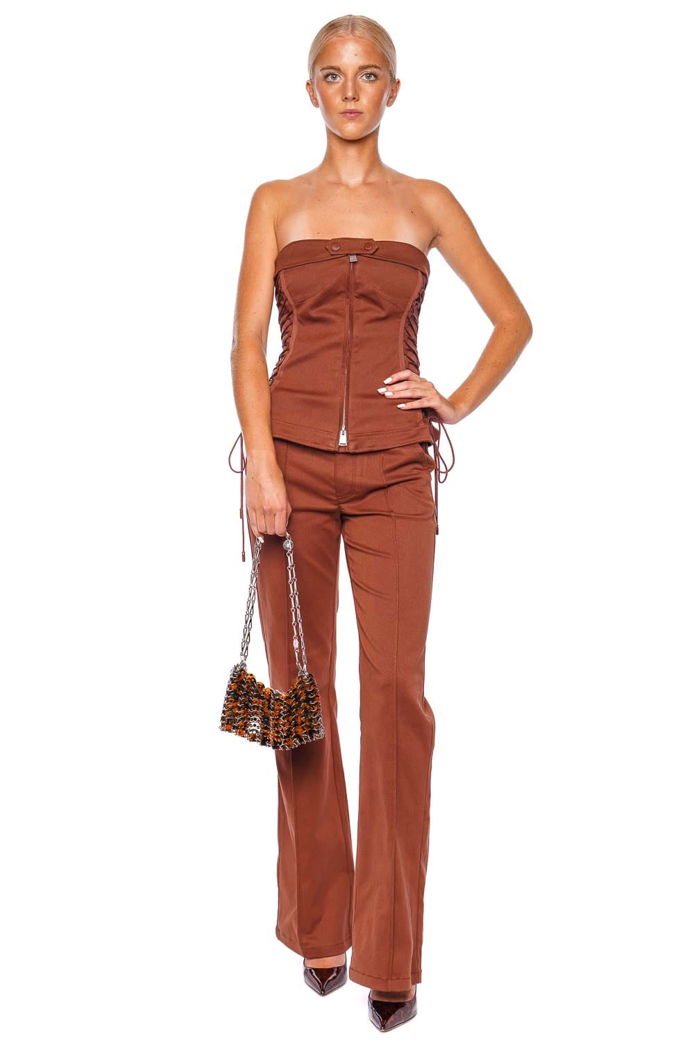 SIMKHAI Sasha Chestnut Zip Up Bustier