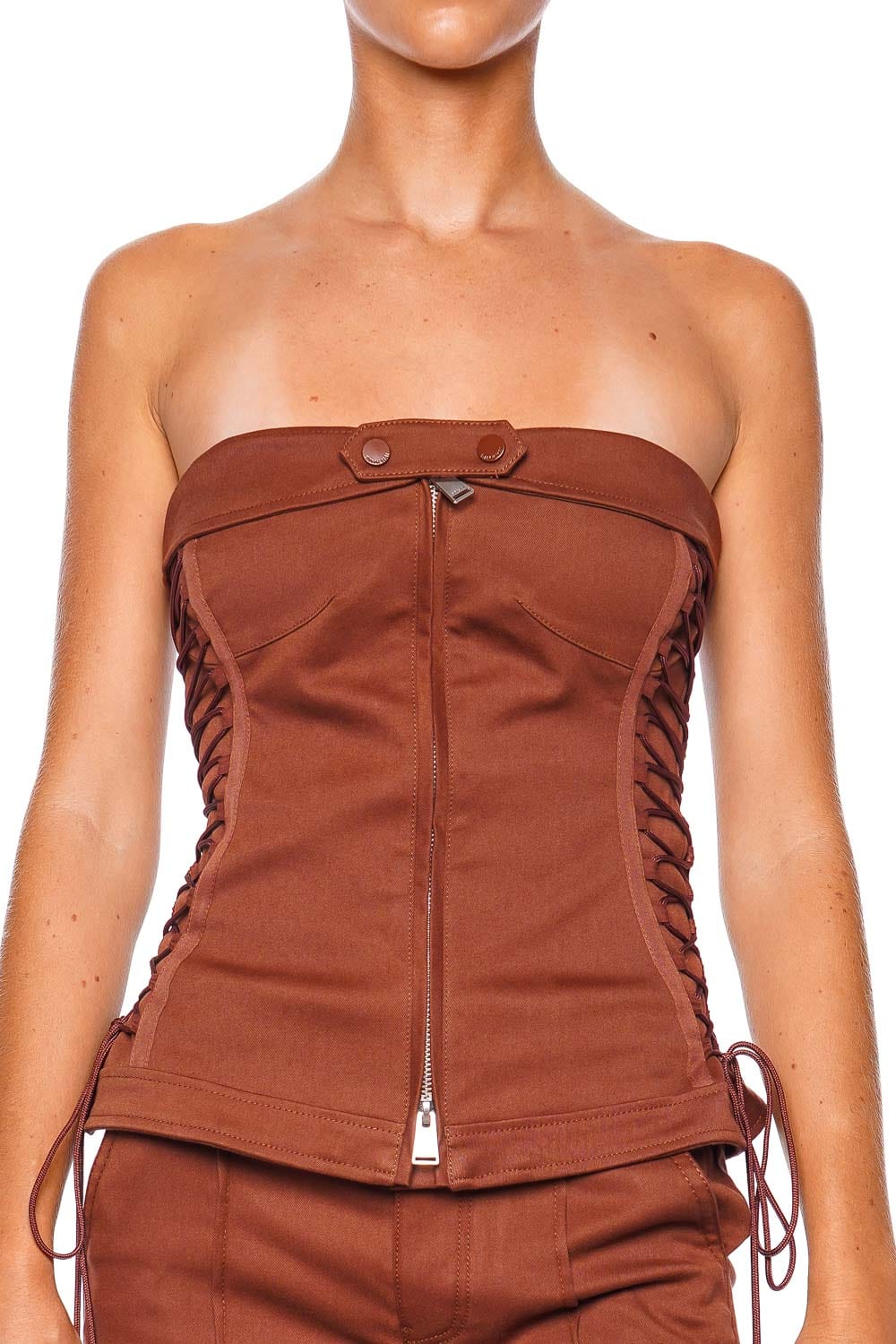 SIMKHAI Sasha Chestnut Zip Up Bustier