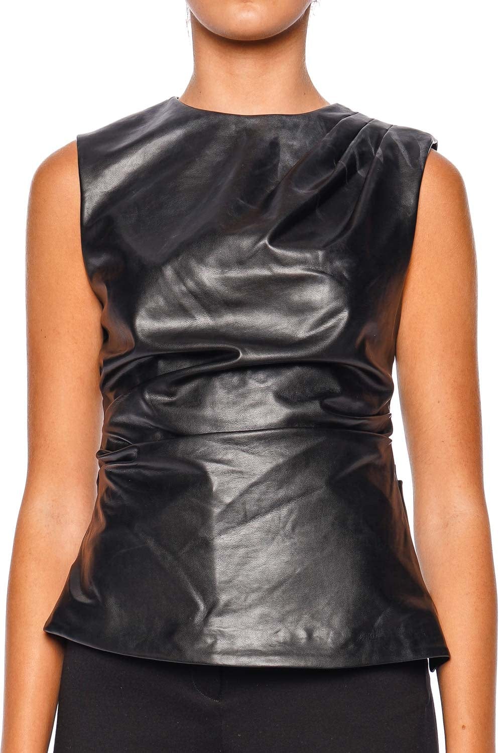 SIMKHAI Wynter Faux Leather Draped Top