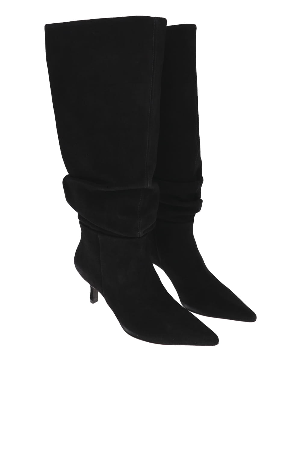 Jordi Black Suede Slouchy Kitten Heel Boots