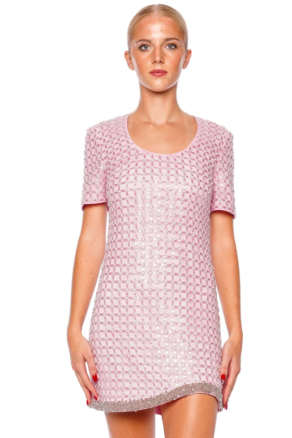 SIMKHAI Vivalie Candy Pink Embellished Mini Dress