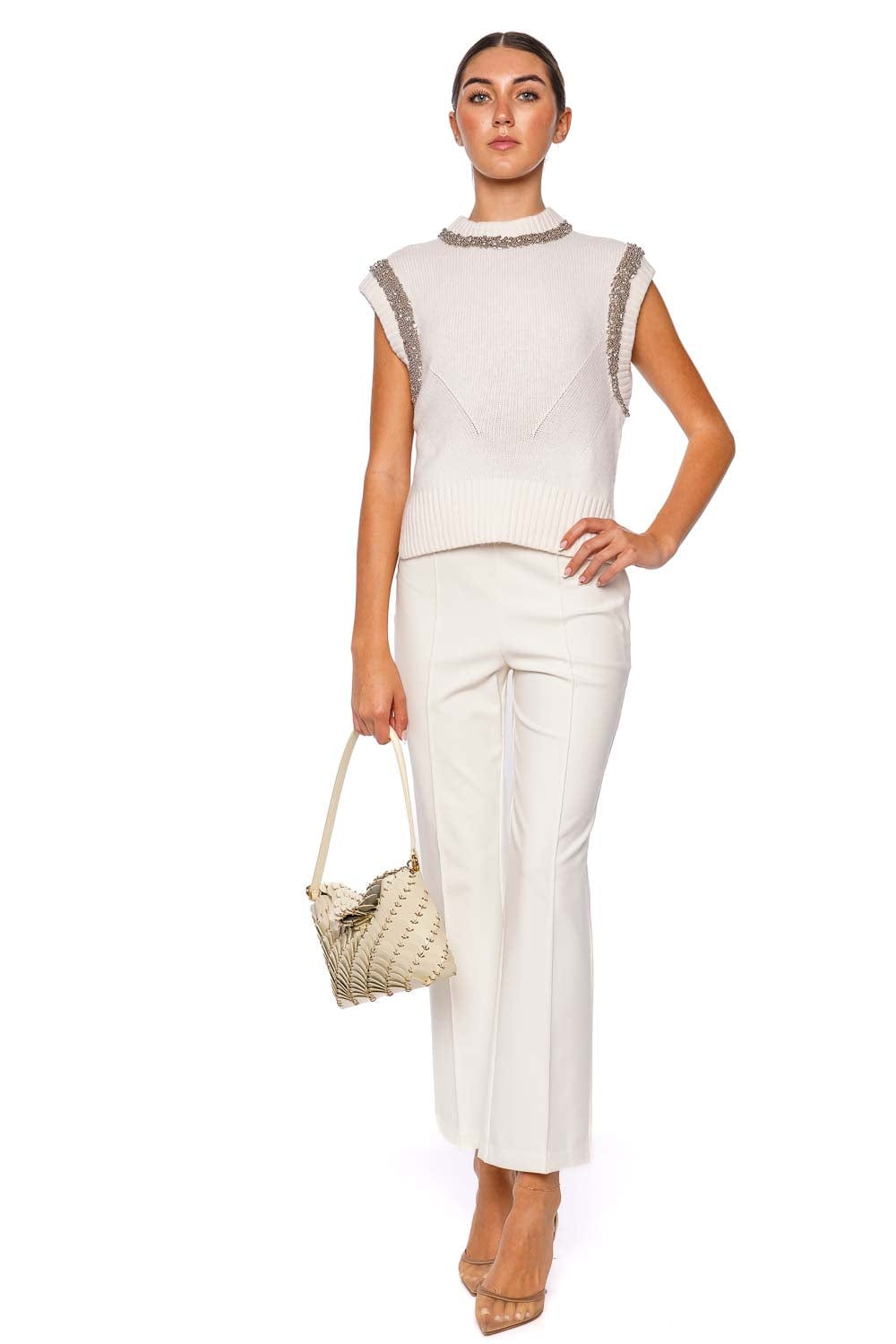 SIMKHAI Joanae Ivory Embellished Knit Sleeveless Pullover