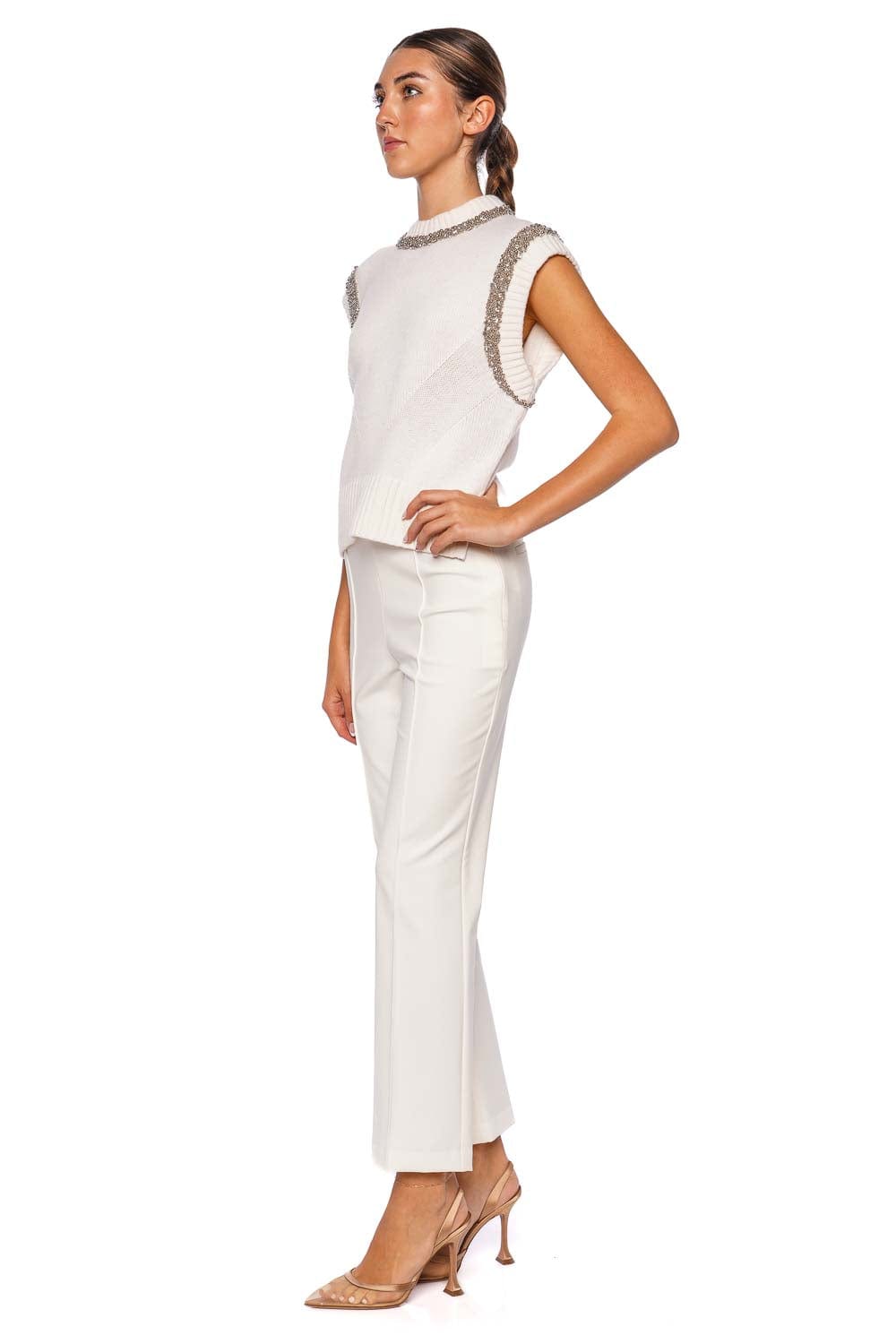 SIMKHAI Joanae Ivory Embellished Knit Sleeveless Pullover