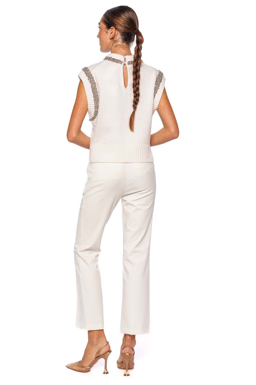 SIMKHAI Joanae Ivory Embellished Knit Sleeveless Pullover