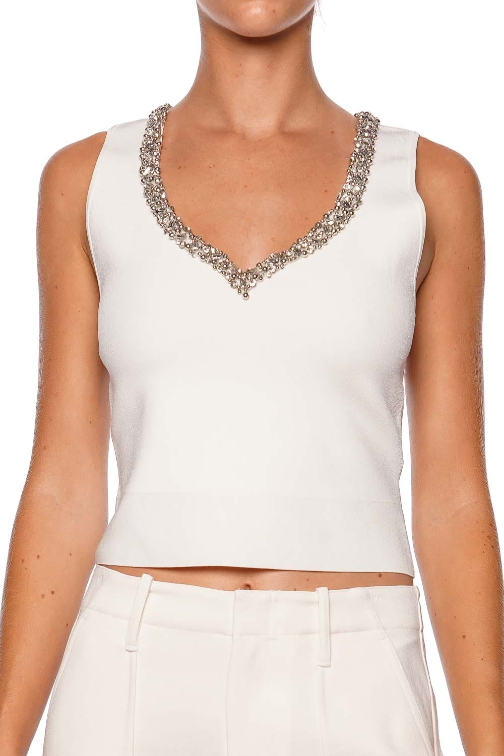 SIMKHAI Marceline Ivory Crystal Embellished Tank