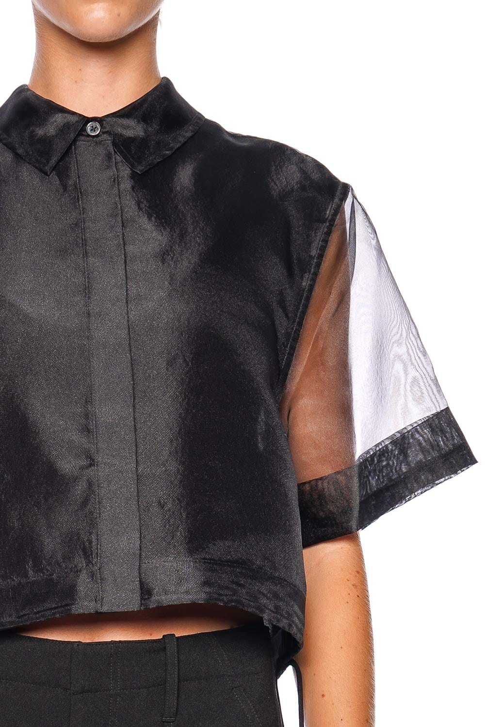 SIMKHAI Ryett Sheer Drawstring Cropped Shirt