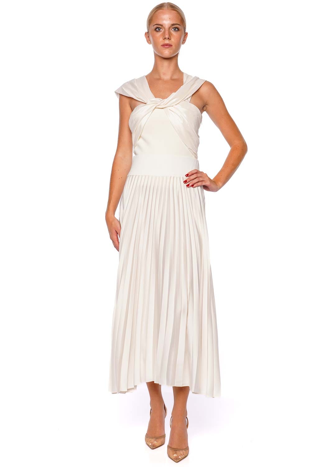 SIMKHAI Valor Ivory Pleated Midi Skirt