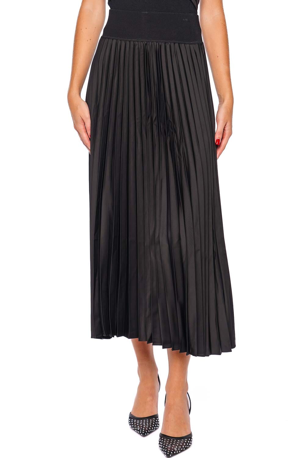 SIMKHAI Valor Black Pleated Midi Skirt